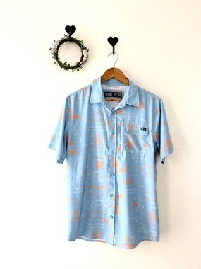 Salty Crew Seafarer Tech Woven Performance Button-Up Shirt - Med - Blue